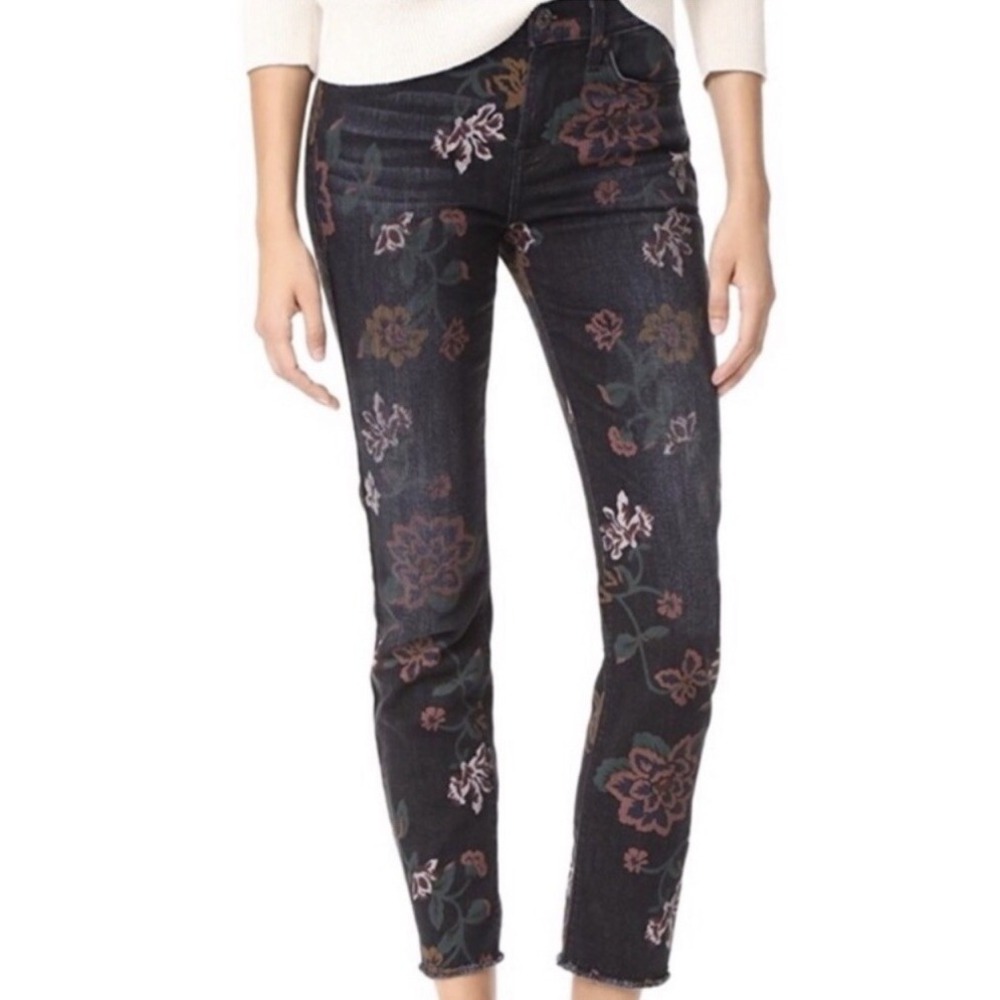 7 For All Mankind Womens 31 Roxanne Floral Denim Fray Raw Hem Skinny Ankle Jeans